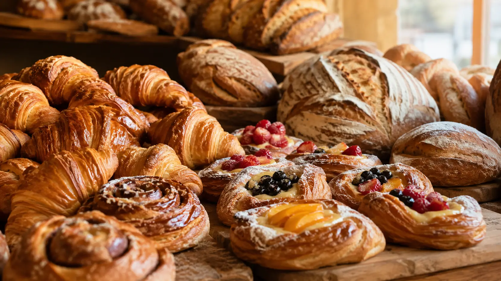 Fresh-baked pastries on the counter